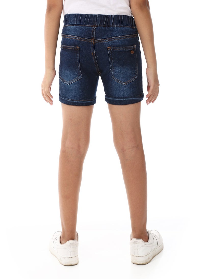 Andora Elastic Waist Boys Cotton Denim Short - Navy Blue - Image 3