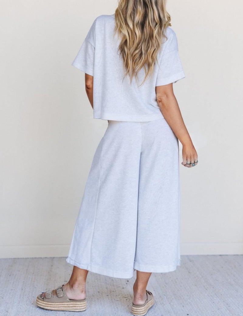 Tanming Womens 2 Piece Outfits Short Sleeve Top Wide Leg Pants Travel Vacation Lounge Set Tracksuits(LightGrey-XL) - Image 3