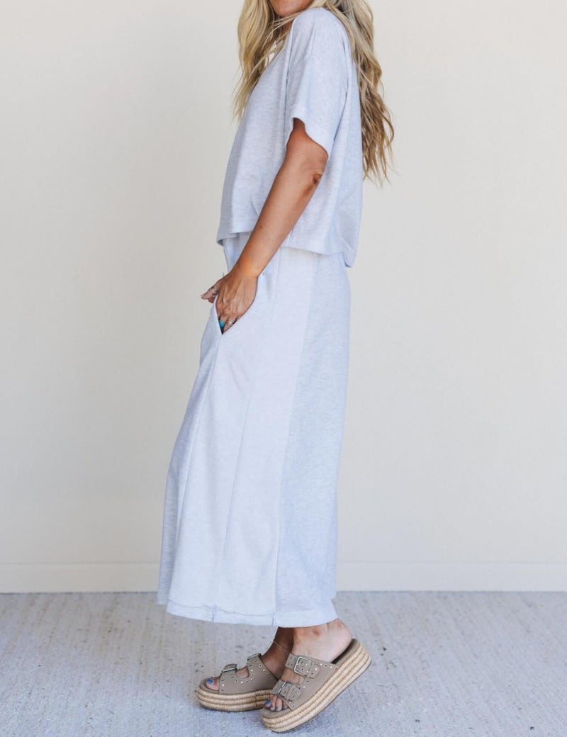 Tanming Womens 2 Piece Outfits Short Sleeve Top Wide Leg Pants Travel Vacation Lounge Set Tracksuits(LightGrey-XL) - Image 2