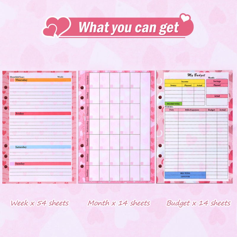 Toplive 3 Pack A5 Planner Refill 82 Sheet Colored Monthly Weekly Planner Refill Paper 6 Hole Budget Sheets Expense Tracker Inserts for A5 Binder Cover Bill Saving Organizer, Pink - Image 3