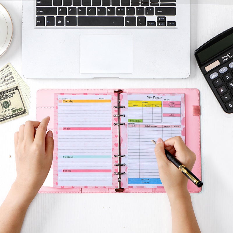 Toplive 3 Pack A5 Planner Refill 82 Sheet Colored Monthly Weekly Planner Refill Paper 6 Hole Budget Sheets Expense Tracker Inserts for A5 Binder Cover Bill Saving Organizer, Pink - Image 2