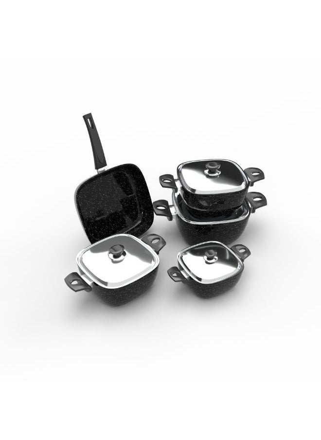 Top Chef - Top Chef Granite Set Of 9 Squares (Pot 28/24/20/18/Frying Pan 26) Black - Image 1