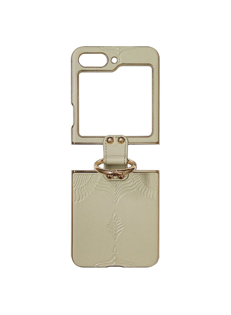 Samsung Galaxy Z Flip 5 Case Cover with Ring Luxury Genuine Leather PU Back Cover Compatible with Samsung Galaxy Z Flip 5 5G Accessories Built-in Screen  Anti-drop anti-scratch Camera Phone Protector - Image 1