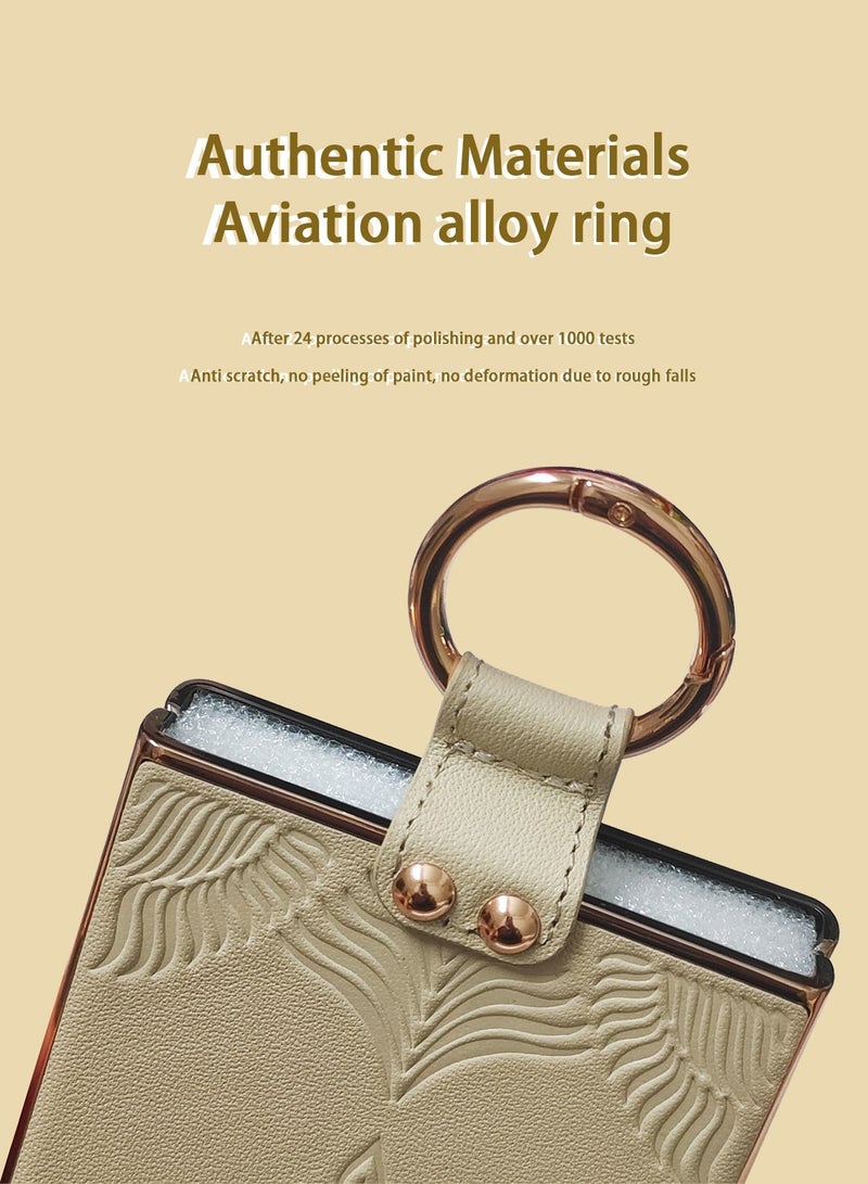 Samsung Galaxy Z Flip 5 Case Cover with Ring Luxury Genuine Leather PU Back Cover Compatible with Samsung Galaxy Z Flip 5 5G Accessories Built-in Screen  Anti-drop anti-scratch Camera Phone Protector - Image 3