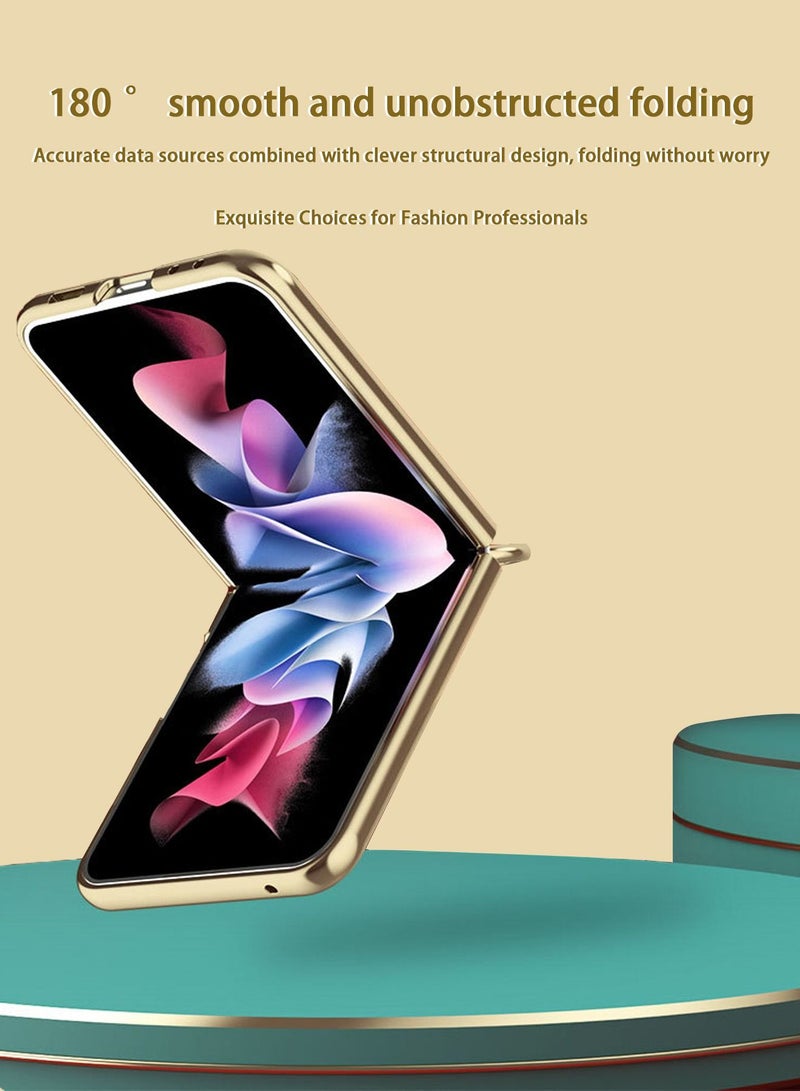 Samsung Galaxy Z Flip 5 Case Cover with Ring Luxury Genuine Leather PU Back Cover Compatible with Samsung Galaxy Z Flip 5 5G Accessories Built-in Screen  Anti-drop anti-scratch Camera Phone Protector - Image 4