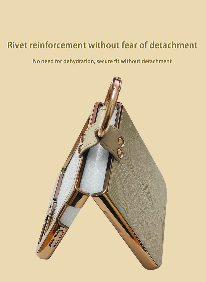 Samsung Galaxy Z Flip 5 Case Cover with Ring Luxury Genuine Leather PU Back Cover Compatible with Samsung Galaxy Z Flip 5 5G Accessories Built-in Screen  Anti-drop anti-scratch Camera Phone Protector - Image 2