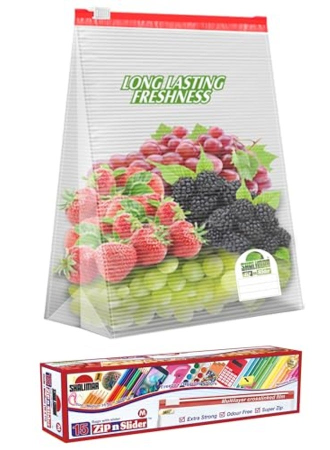 Shalimar Zip Lock Reusable Slider Bag – Medium Size – Pack of 3 (45 Bags) – Zip Lock Storage Bag/Vegetable Bag/Freeze Bag – Multi-Purpose, Natural Color - Image 4
