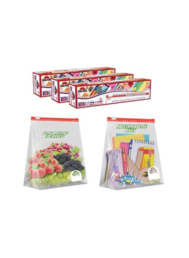 Shalimar Zip Lock Reusable Slider Bag – Medium Size – Pack of 3 (45 Bags) – Zip Lock Storage Bag/Vegetable Bag/Freeze Bag – Multi-Purpose, Natural Color - Image 1