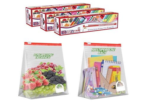 Shalimar Zip 'N' Lock Reusable Slider Bag Size (Medium) Zip Lock Bag/Vegetable Bag/Freeze Bag/MultiPurpose Storage Bag Pack of -3 (45 Bags) Color - Natural - Image 1