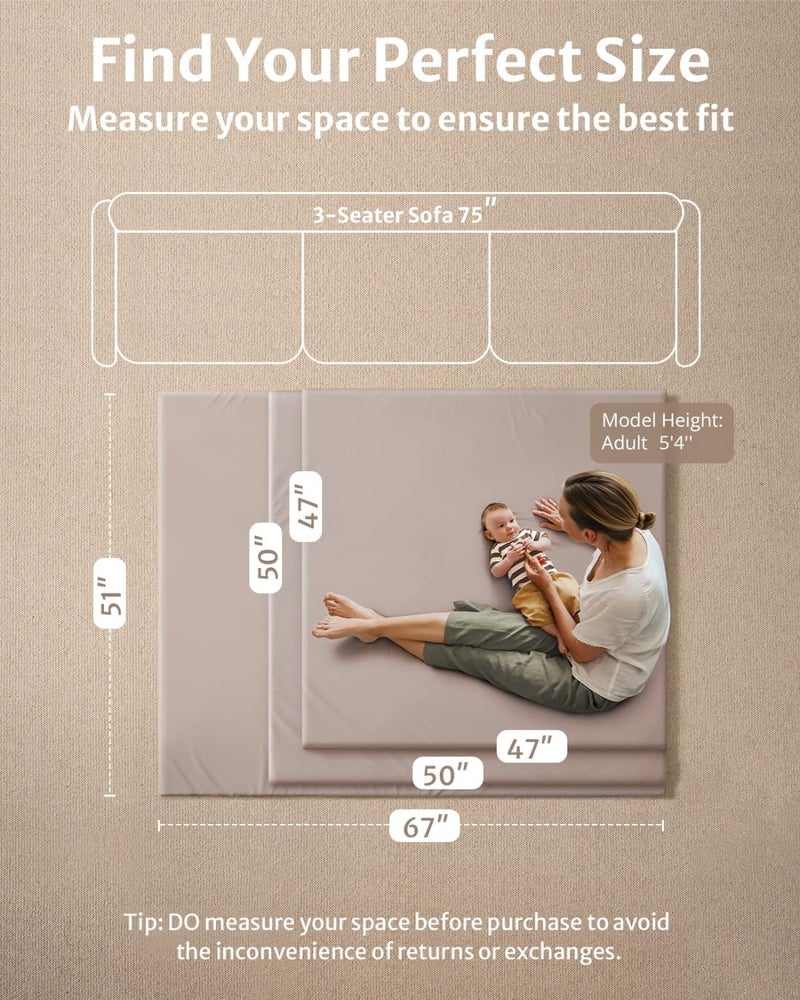 Blissful Diary Vegan Leather Baby Play Mat, 50x50 Thicken Foam Cushioned & Waterproof Playpen Mat for Infants and Toddlers, Stylish and Just Wipe-Clean Playmat for Baby Play on Floor, Taupe - Image 3