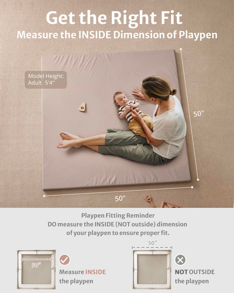 Blissful Diary Vegan Leather Baby Play Mat, 50x50 Thicken Foam Cushioned & Waterproof Playpen Mat for Infants and Toddlers, Stylish and Just Wipe-Clean Playmat for Baby Play on Floor, Taupe - Image 2