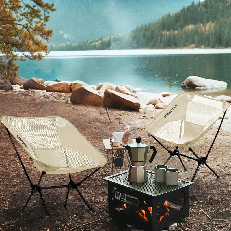 Camel Crown Portable Camping Chair Lightweight Compact Folding Chair Mesh For Outdoor Camp Travel Beach Picnic Festival Hiking Backpacking White - Image 2