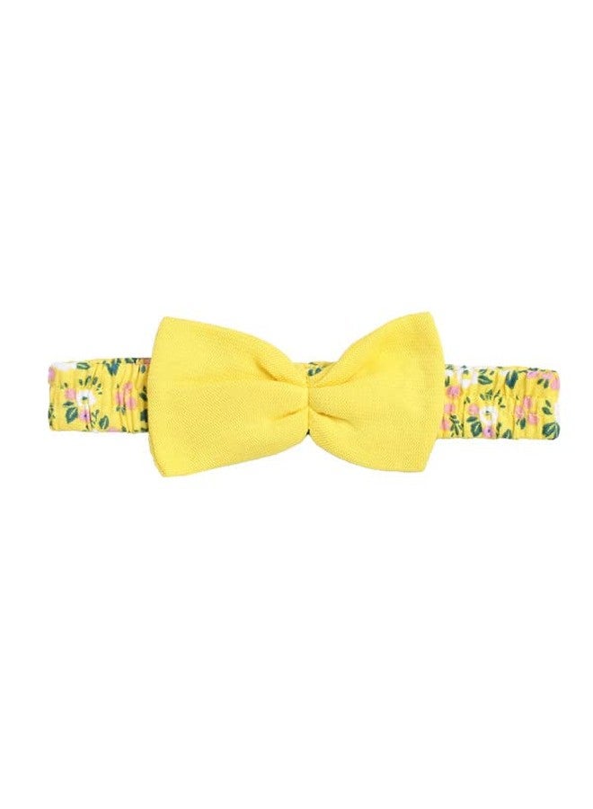 BUMZEE Yellow Half Sleeve Cotton Floral Print Girls Frock with Hair Band Age - 18-24 Months - Image 3