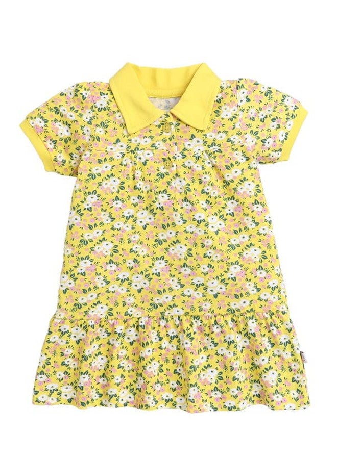 BUMZEE Yellow Half Sleeve Cotton Floral Print Girls Frock with Hair Band Age - 18-24 Months - Image 1