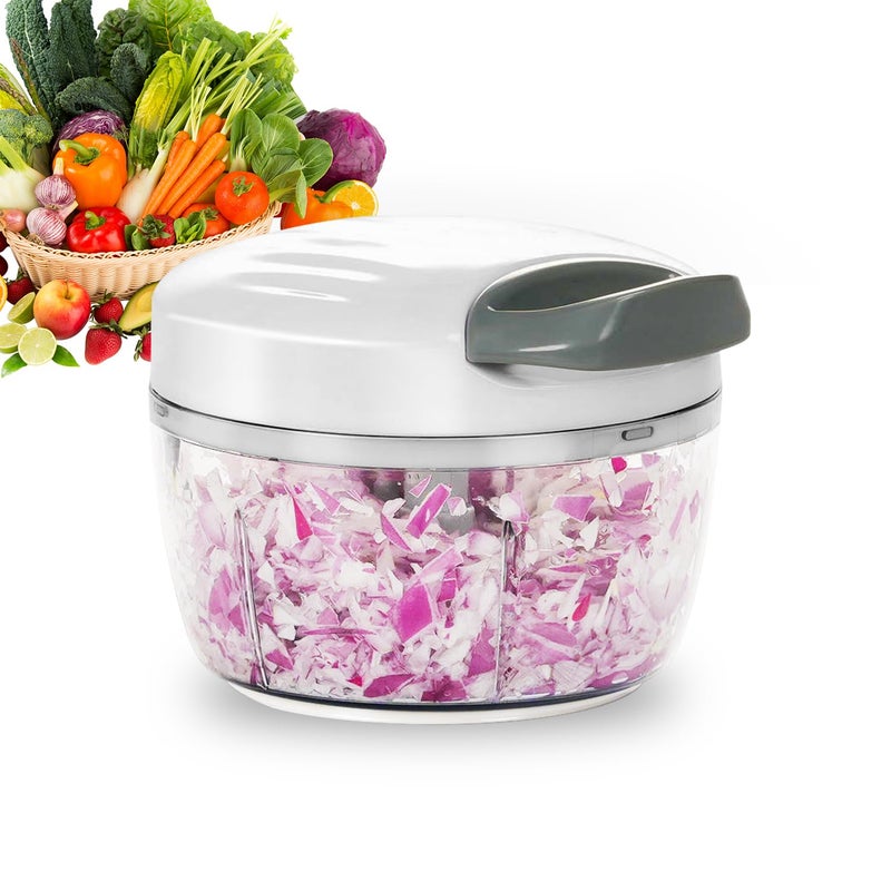 Manual Food Processor Vegetable Chopper 23 Cup Small Mini Hand Pull String Onion Chopper Garlic Mincer Cutter with 3 Stainless Steel Blades  White