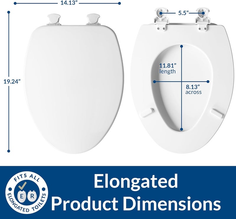 Bemis CHURCH Toilet Seat, Easy Clean Hinges Release for Deep Cleans, Durable Enameled Wood Seat, Elongated, White - Image 3
