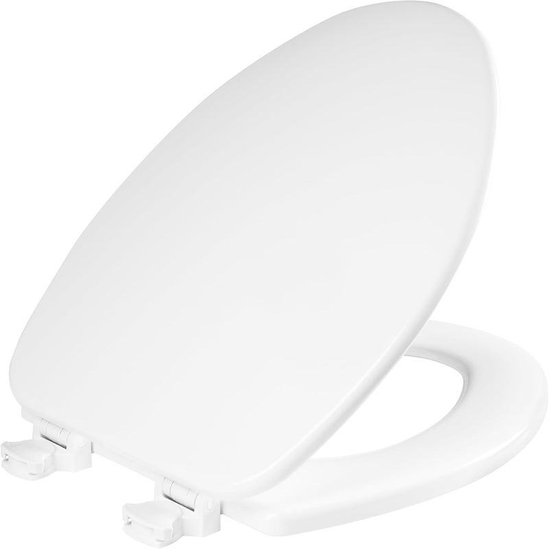 Bemis CHURCH Toilet Seat, Easy Clean Hinges Release for Deep Cleans, Durable Enameled Wood Seat, Elongated, White - Image 1
