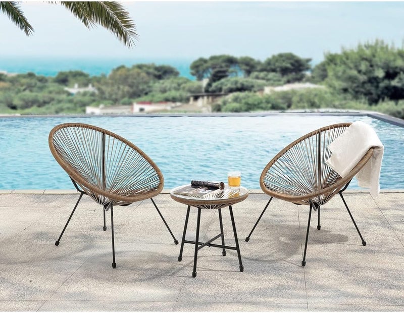 Harmony Home 3-Piece Outdoor Seating Set in Brown – 2 Acapulco Steel Chairs & Glass Top Table, Garden, Balcony & Poolside Furniture - Image 2