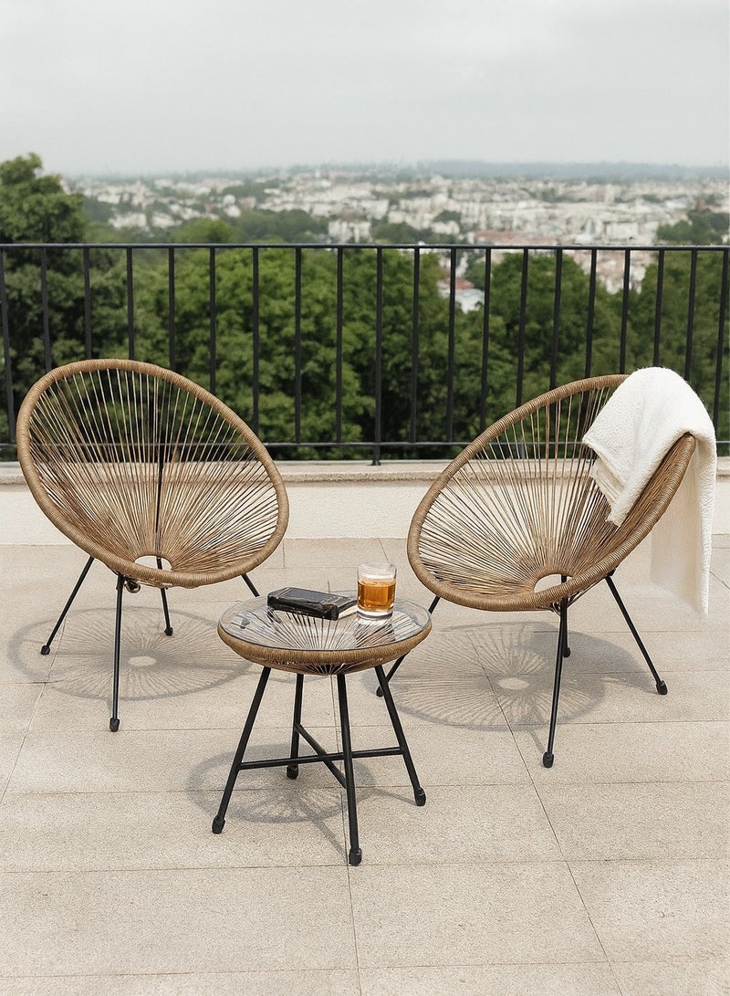 Harmony Home 3-Piece Outdoor Seating Set in Brown – 2 Acapulco Steel Chairs & Glass Top Table, Garden, Balcony & Poolside Furniture - Image 1