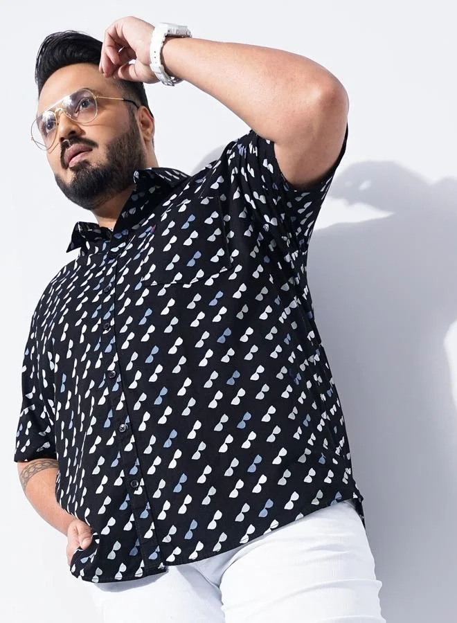 تايك تو قميص رجالي بمقاس كبير قصير الأكمام مطبع