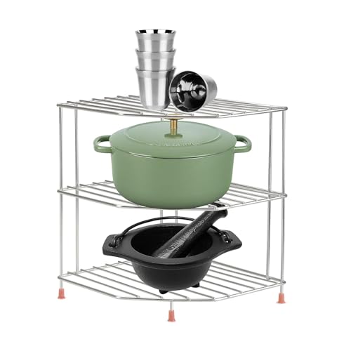 CR18 COLLECTION Stainless Steel 3-Tier Storage Shelf Rack, Dish Rack for Kitchen, Corner Rack for Kitchen, Plates Bowls and Cups Rack, Countertop Rack - Image 1