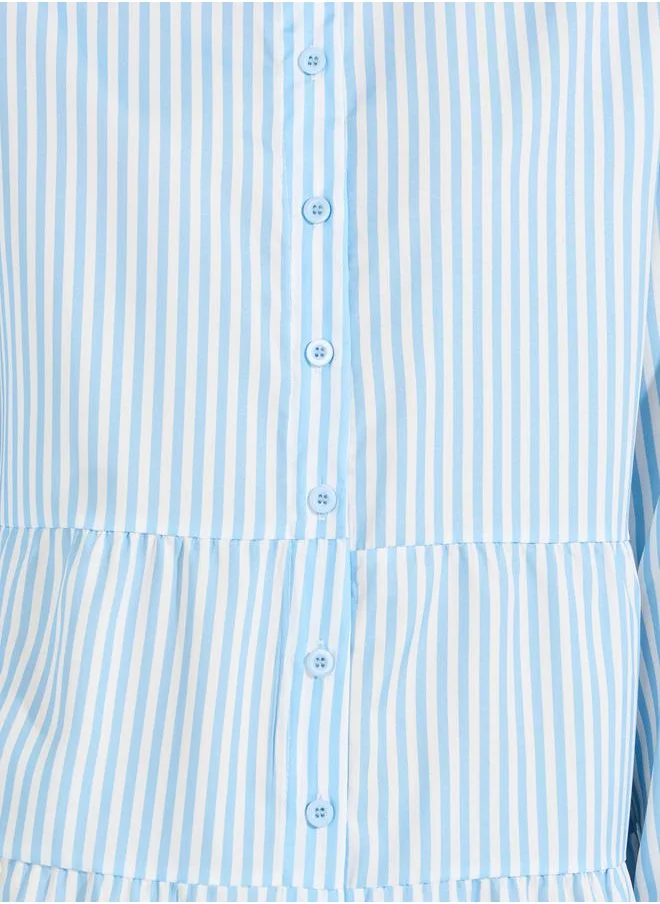 Styli Striped Button Down Shirt Mini Dress