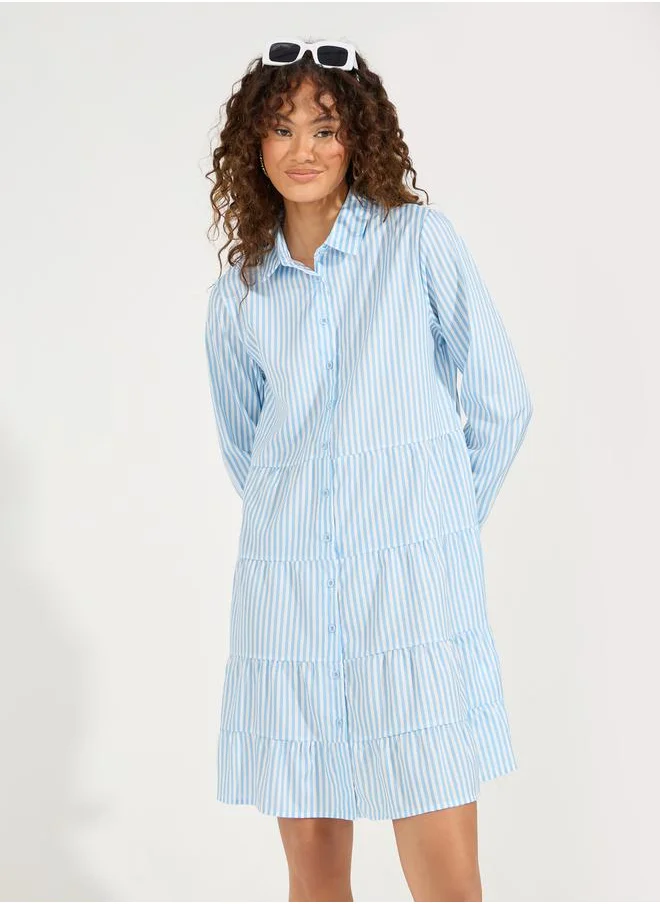Styli Striped Button Down Shirt Mini Dress