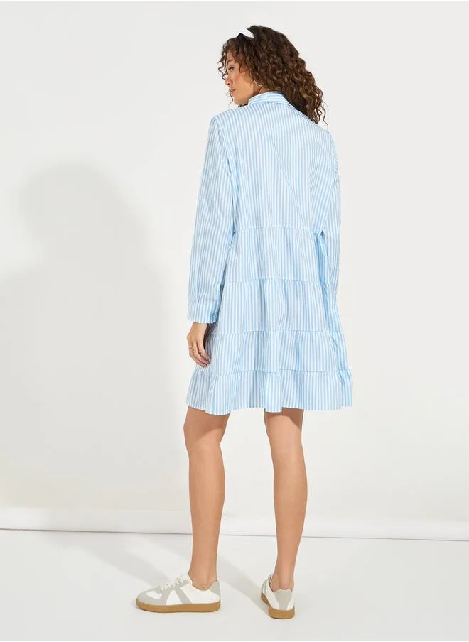 Styli Striped Button Down Shirt Mini Dress