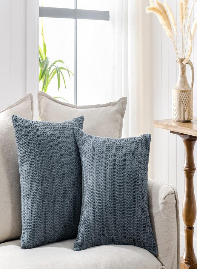 COCOPLOCEUS 24x24 Pillow Covers Set of 2 Euro Sham Pillow Covers Cotton Euro Pillow Shams, Boho Throw Pillow Covers Large Decorative Square Pillowcase for Couch Bed, Blue Grey - Image 5