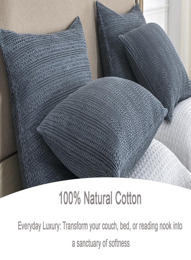 COCOPLOCEUS 24x24 Pillow Covers Set of 2 Euro Sham Pillow Covers Cotton Euro Pillow Shams, Boho Throw Pillow Covers Large Decorative Square Pillowcase for Couch Bed, Blue Grey - Image 4