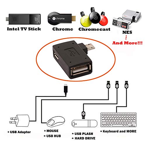 AuviPal 2-in-1 Powered Micro USB to USB OTG Adapter 90 Degree Right Angle Connector for FireStick, S/NES Classic Mini, Sega Genesis and More - 2 Pack - Image 3
