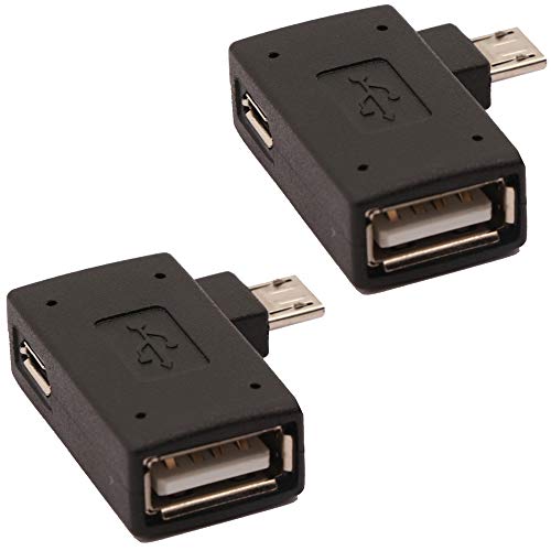 AuviPal 2-in-1 Powered Micro USB to USB OTG Adapter 90 Degree Right Angle Connector for FireStick, S/NES Classic Mini, Sega Genesis and More - 2 Pack - Image 1