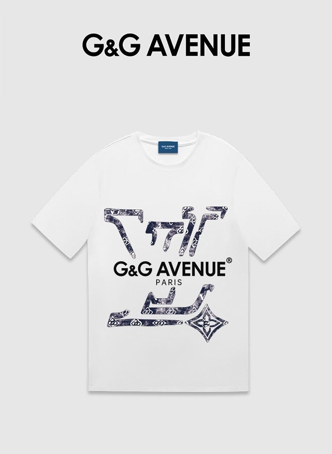 G&G AVENUE Heavy cotton fabric Unisex Unisex Innovative T-shirt Fashion Letter Printing Casual Top Sports Short Sleeves Versatile New Trend White Oversized  - Image 1
