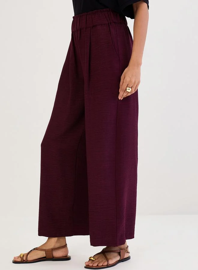 Femmella  Femmella Burgundy Wide Leg Pleat Detail Pants for Women | Best Price UAE