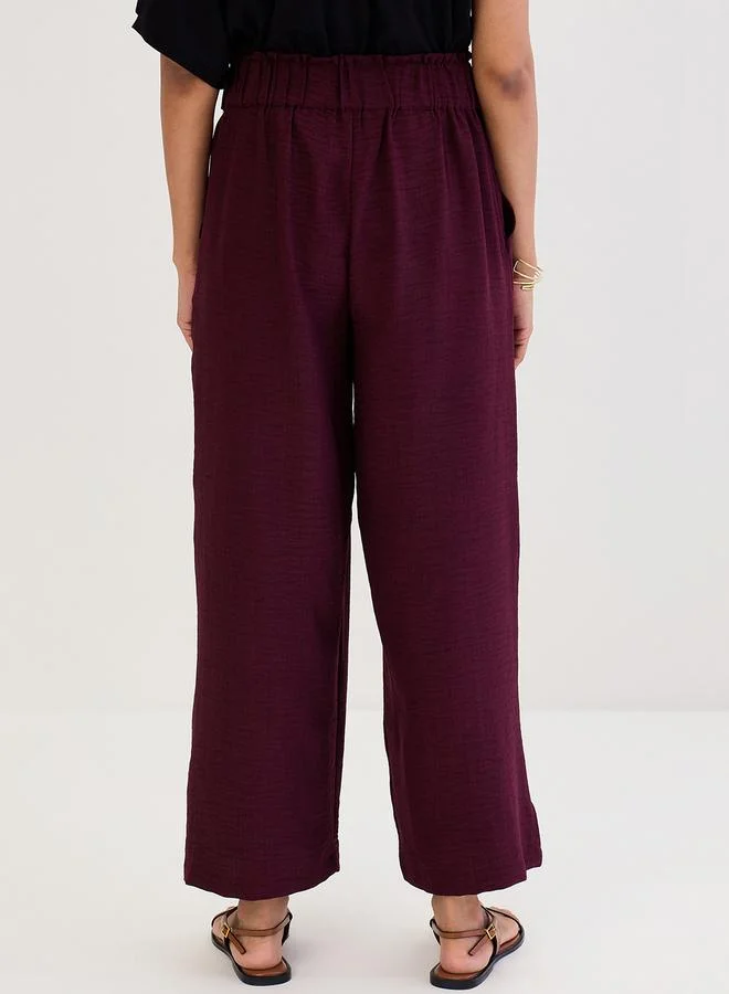 Femmella  Femmella Burgundy Wide Leg Pleat Detail Pants for Women | Best Price UAE