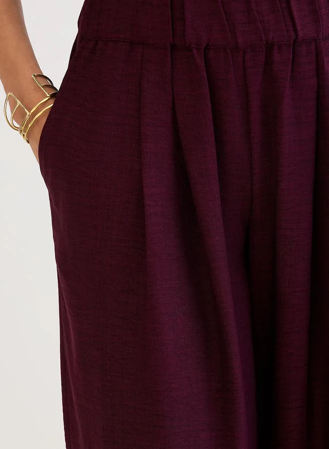 Femmella  Femmella Burgundy Wide Leg Pleat Detail Pants for Women | Best Price UAE