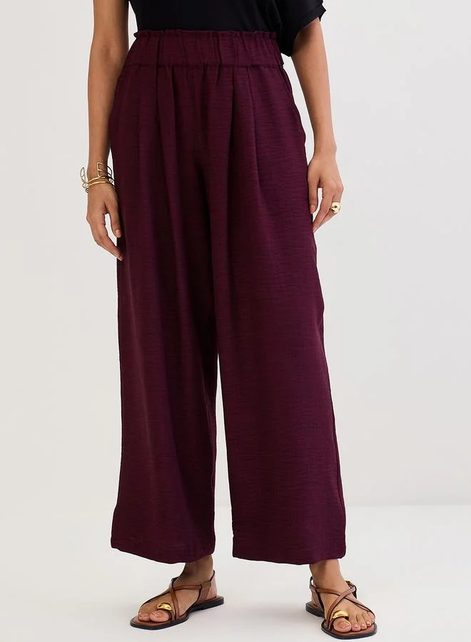 Femmella  Femmella Burgundy Wide Leg Pleat Detail Pants for Women | Best Price UAE