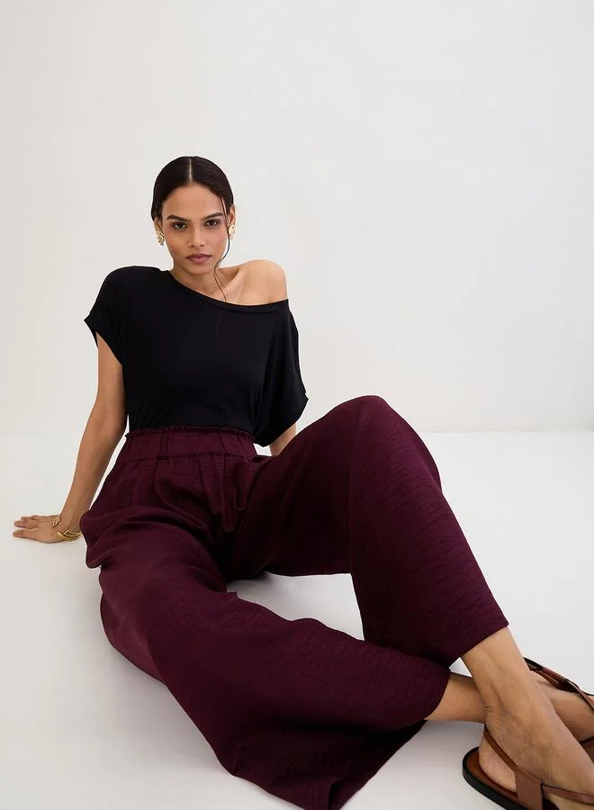 Femmella Femmella Burgundy Wide Leg Pleat Detail Pants
