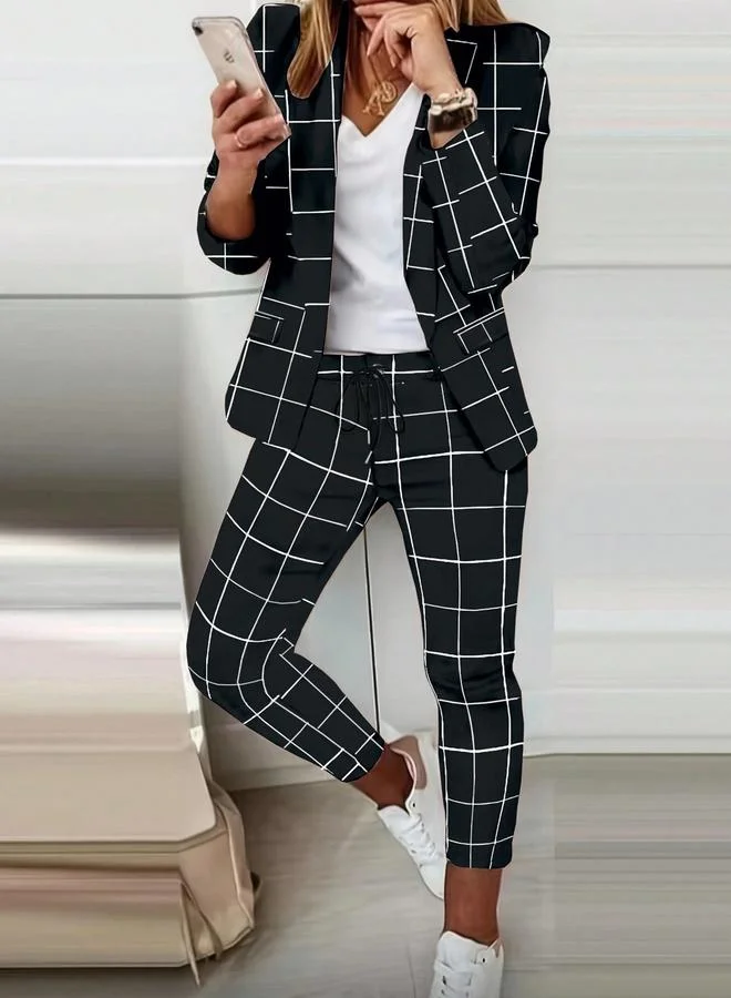 Take Two Black Grid Check Blazer