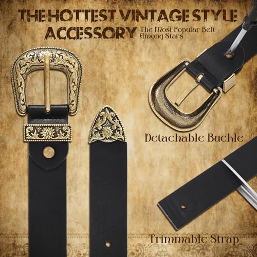 JASGOOD Women Leather Belts Ladies Vintage Western Belt Cowboy Cowgirl Country Belt Design Black Waist Belts for Pants Jeans Dresses - Image 5