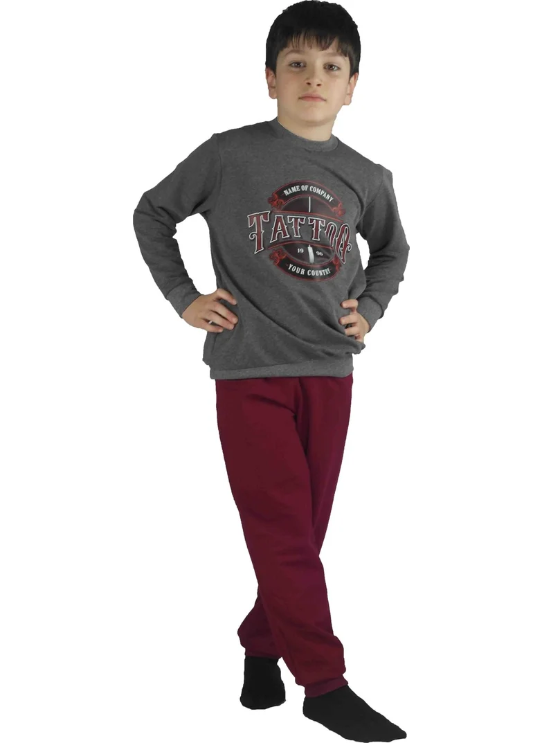 Bluence Men's Waiter Printed Anthracite Cotton Tracksuit Set