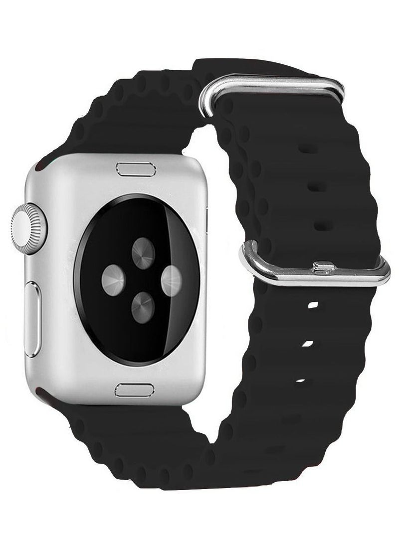 CATANES Apple Watch Ocean Band 41mm 40mm 38mm Soft Silicone Loop Strap for iWatch Series 8/7/SE/6/5/4/3/2/1 Black  - Image 2