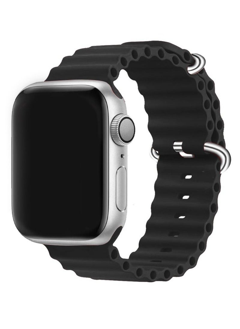 CATANES Apple Watch Ocean Band 41mm 40mm 38mm Soft Silicone Loop Strap for iWatch Series 8/7/SE/6/5/4/3/2/1 Black  - Image 1