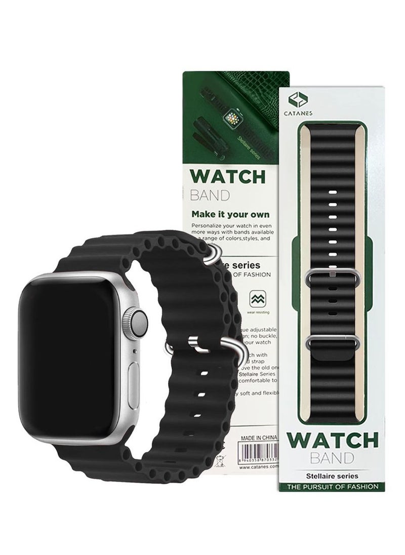 CATANES Apple Watch Ocean Band 41mm 40mm 38mm Soft Silicone Loop Strap for iWatch Series 8/7/SE/6/5/4/3/2/1 Black  - Image 5