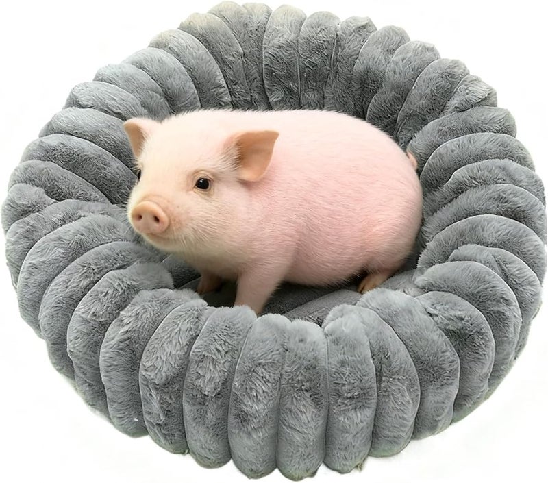 Gray Round Dog Bed Washable Plush Cushion Cozy Pet Pad Indoor 15 75x15 75x5 91 Inches - Image 2