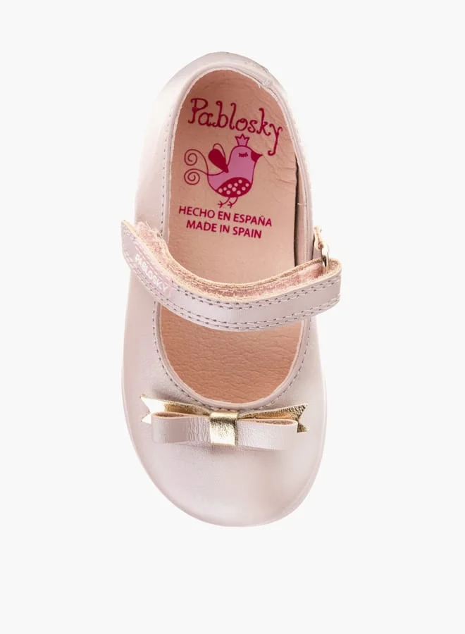 Pablosky Girls' Bow Accent Mary Jane Shoes with Hook and Loop Closure