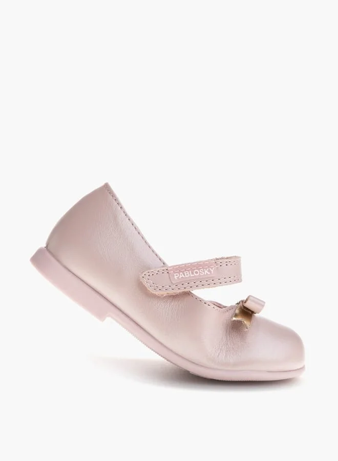 Pablosky Girls' Bow Accent Mary Jane Shoes with Hook and Loop Closure