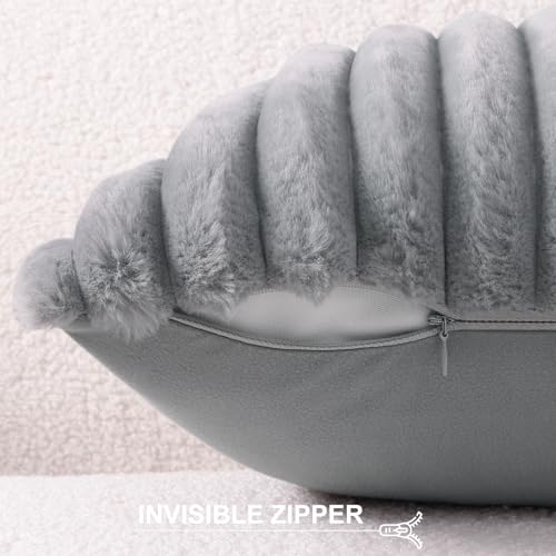 Pallene Faux Fur Plush Throw Pillow Covers 18x18 Set of 2, Luxury Soft Fluffy Striped Decorative Pillow Covers for Sofa, Couch, Living Room, Grey - Image 3