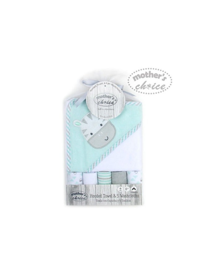 Mothers Choice Cow Themed Hooded BabyTowel + 5-Pack Face Cloth Set – Essential for Baby Bath Time - Image 2