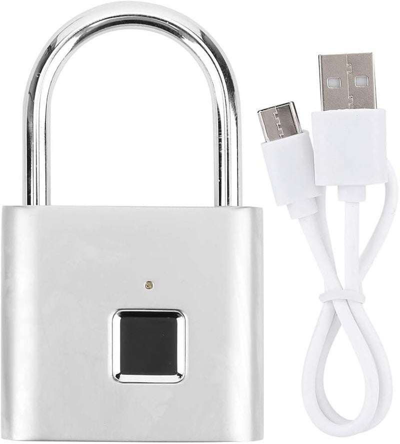 Smart Keyless Padlock USB Rechargeable Lithium Battery Electronic Lock For Suitcases Gym Lockers Silver - Image 1